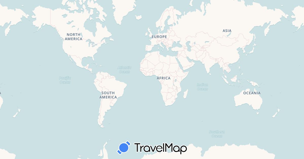 TravelMap itinerary: train, hiking in Denmark, Spain, France, United Kingdom, Greece, Croatia, Jersey, Portugal (Europe)